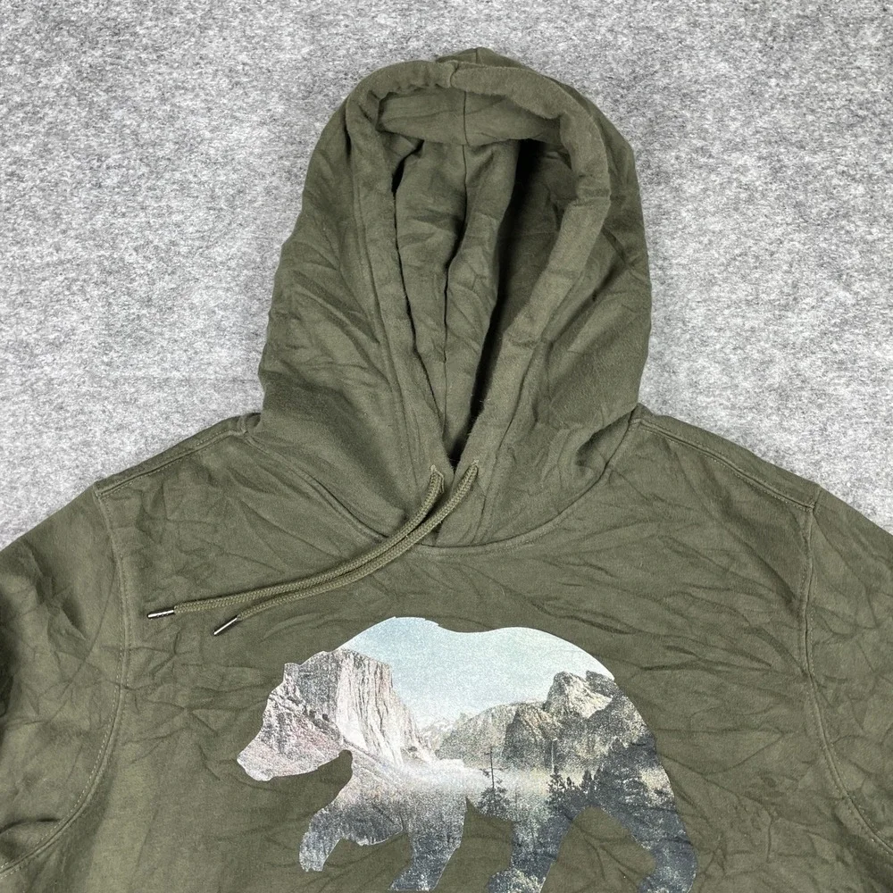 The North Face Hoodie Mens M Green Bear Yosemite Pullover Fleece Sweatshirt